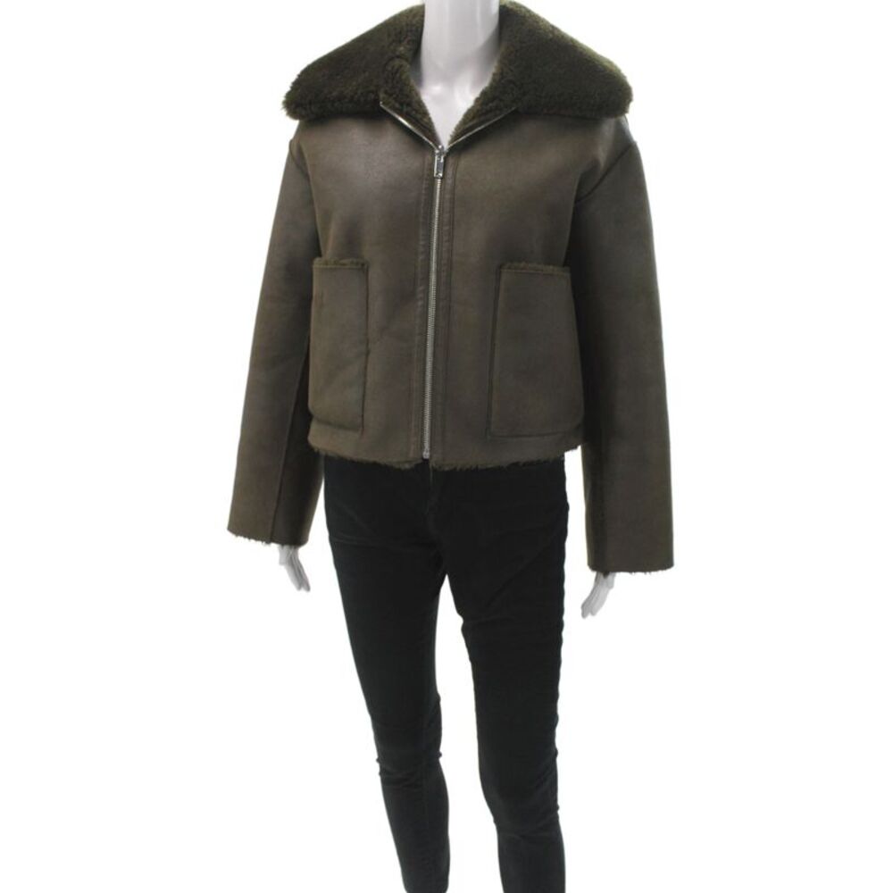 MNG Womens Biker Jacket Green Long Sleeve Polyester Zip Winter Size XS